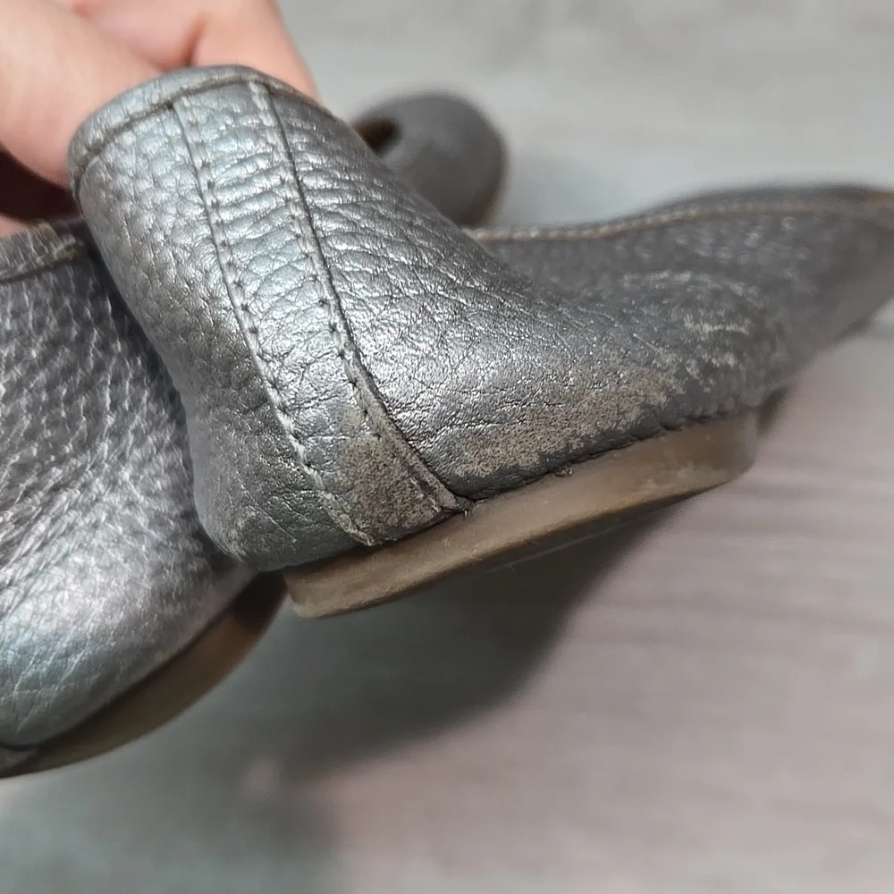 Tory Burch Womens Ruby Pewter silver Logo Flats Ballet shoes sz 9M